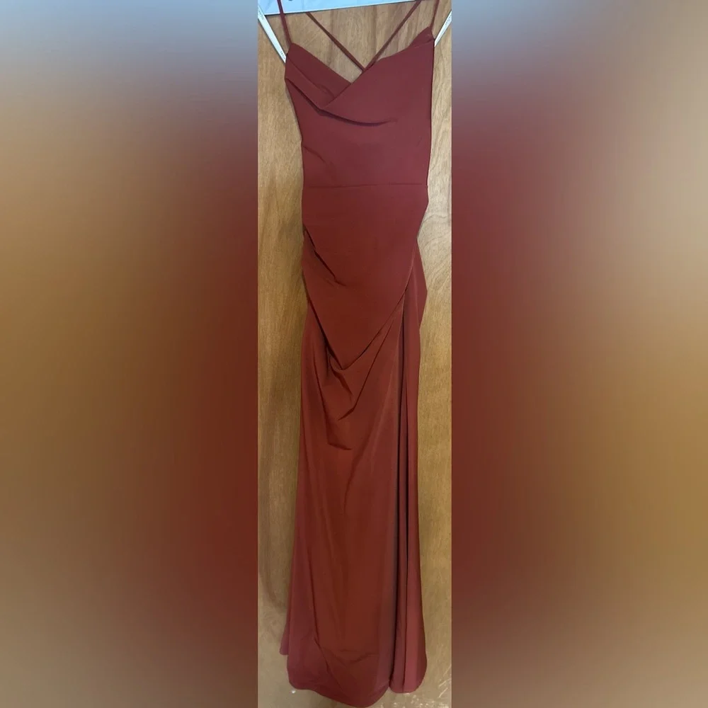 Signature Orange Red Ruched Pencil Maxi Dress - Picture 3 of 8